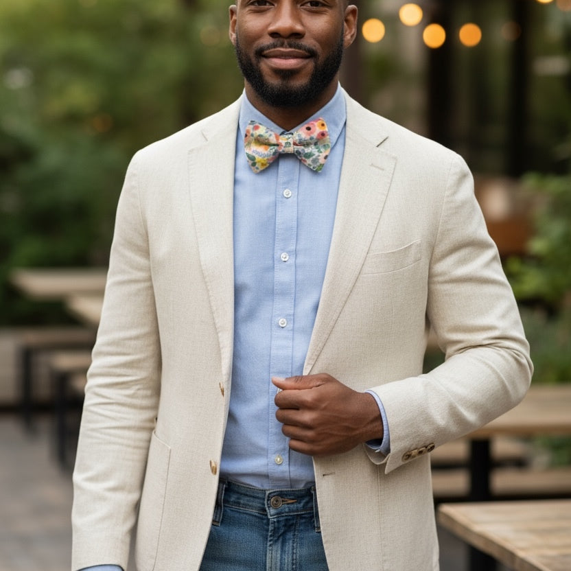 Floral Bow Tie- Wonderland Garden Worn by a groomsman