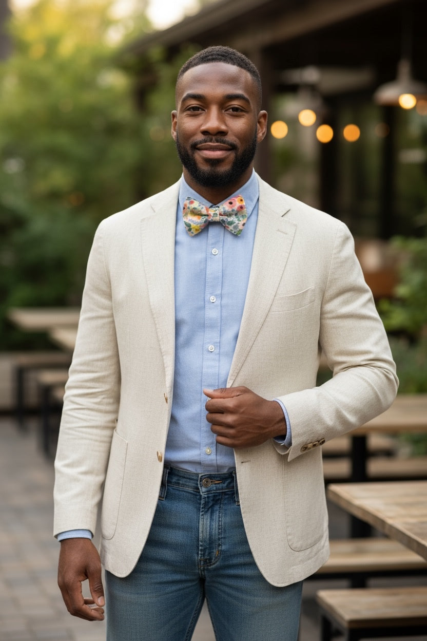 Floral Bow Tie- Wonderland Garden Worn by a groomsman