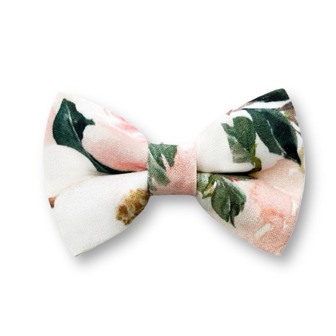 Blush and white floral bow tie