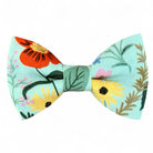 Blue and green floral men’s bow tie for weddings, groomsmen or ring bearers.