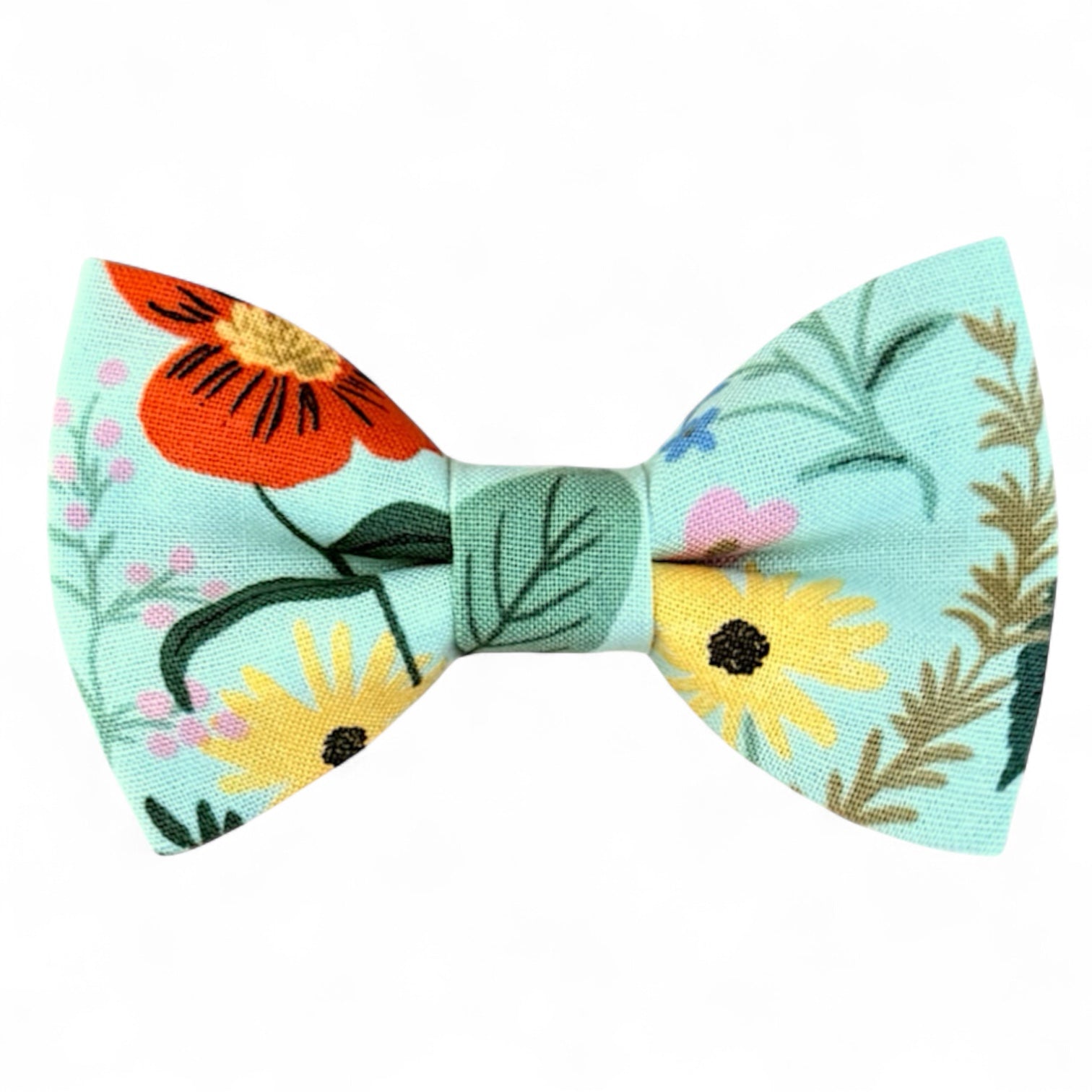 Blue and green floral men’s bow tie for weddings, groomsmen or ring bearers.