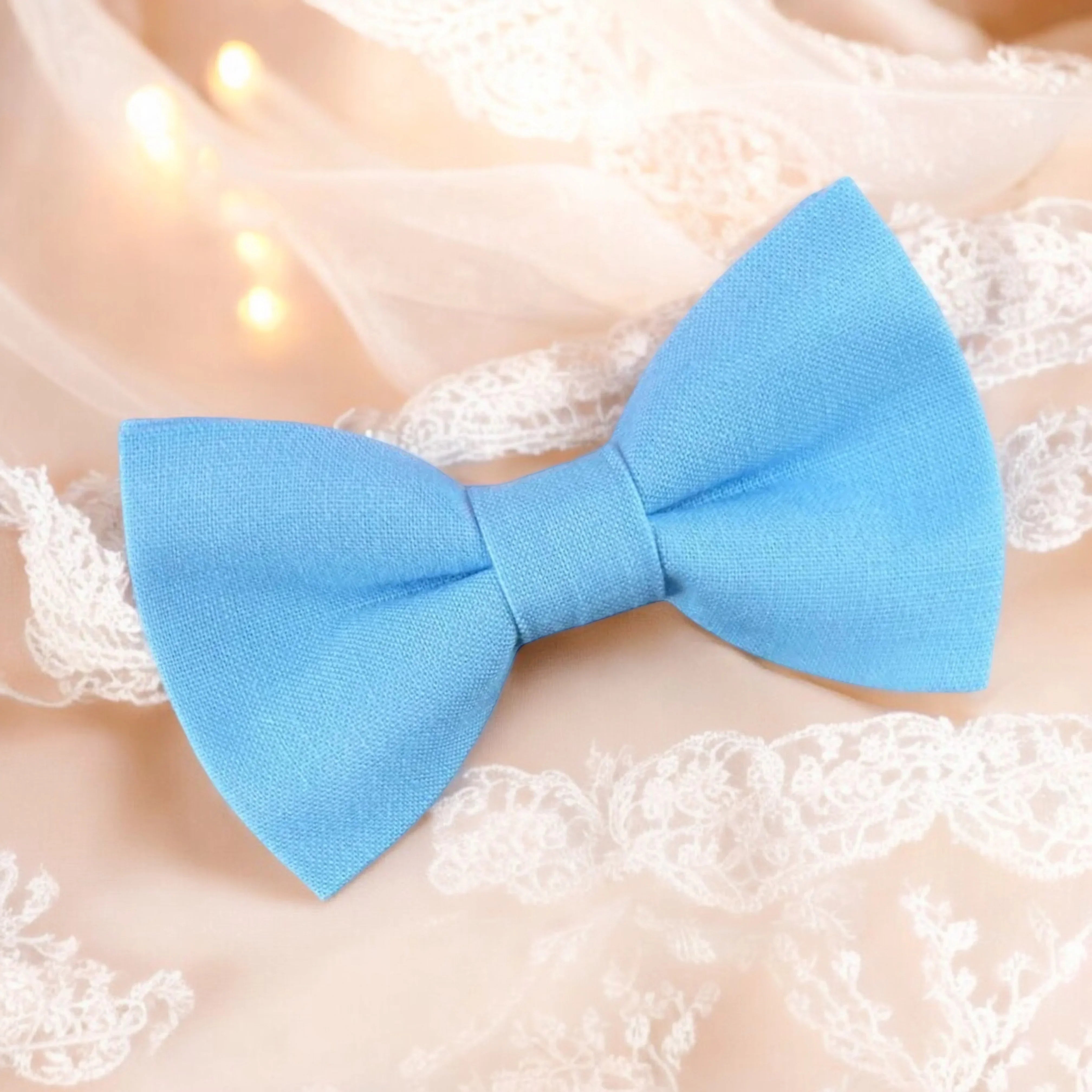 Blue bow tie for men, toddlers and kids handmade in the USA and pre-tied, for wedding, groomsmen and ring bearer.