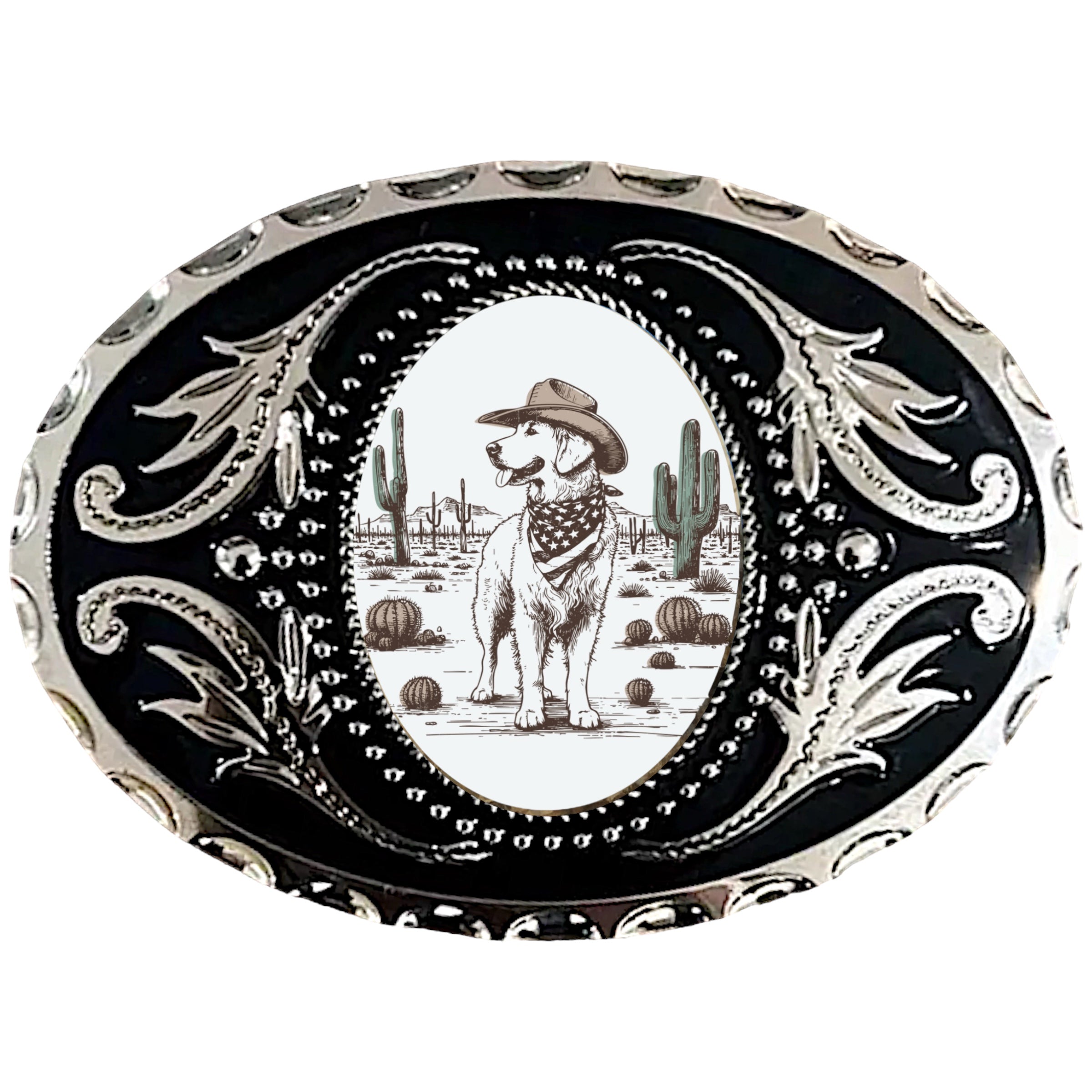 Belt Buckle with Dog, Golden Retriever Western Accessory