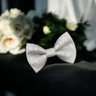 Floral Silver Bow Tie- for Wedding Groomsmen and Ring Bearers
