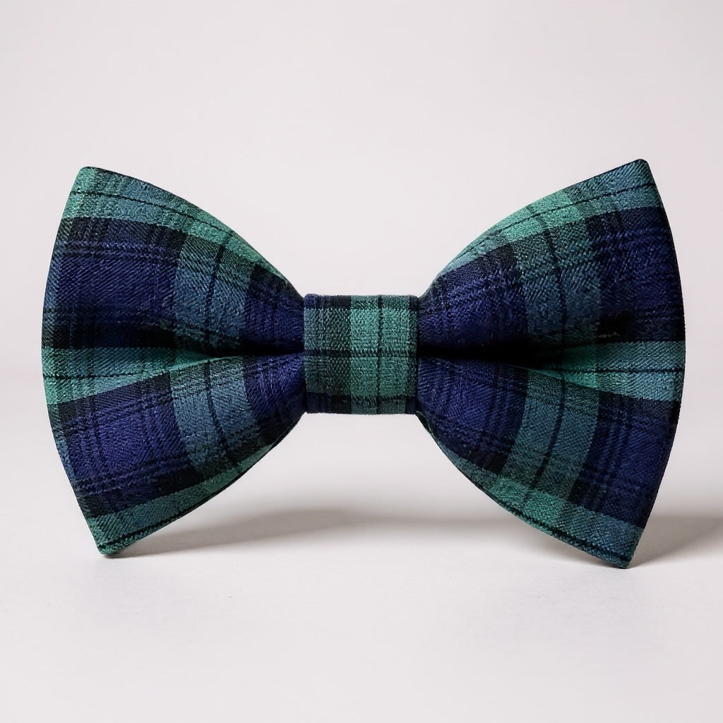 Navy Plaid Bow Tie - Blue and Green Tartan For Christmas, Groomsmen or Ring Bearers.