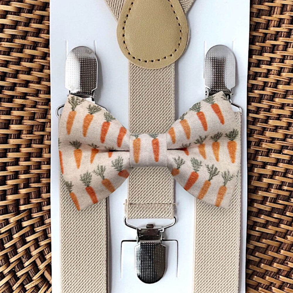 Vintage Carrot Easter Bow Tie & Tan Suspenders Set for Easter outfit