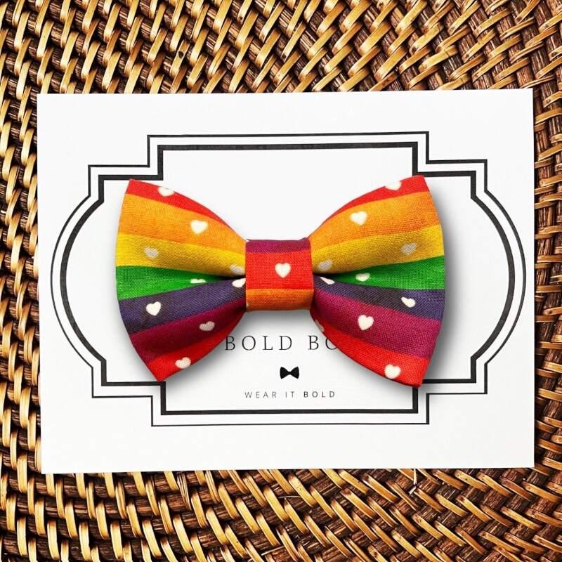 Rainbow dog bow tie for gay pride.