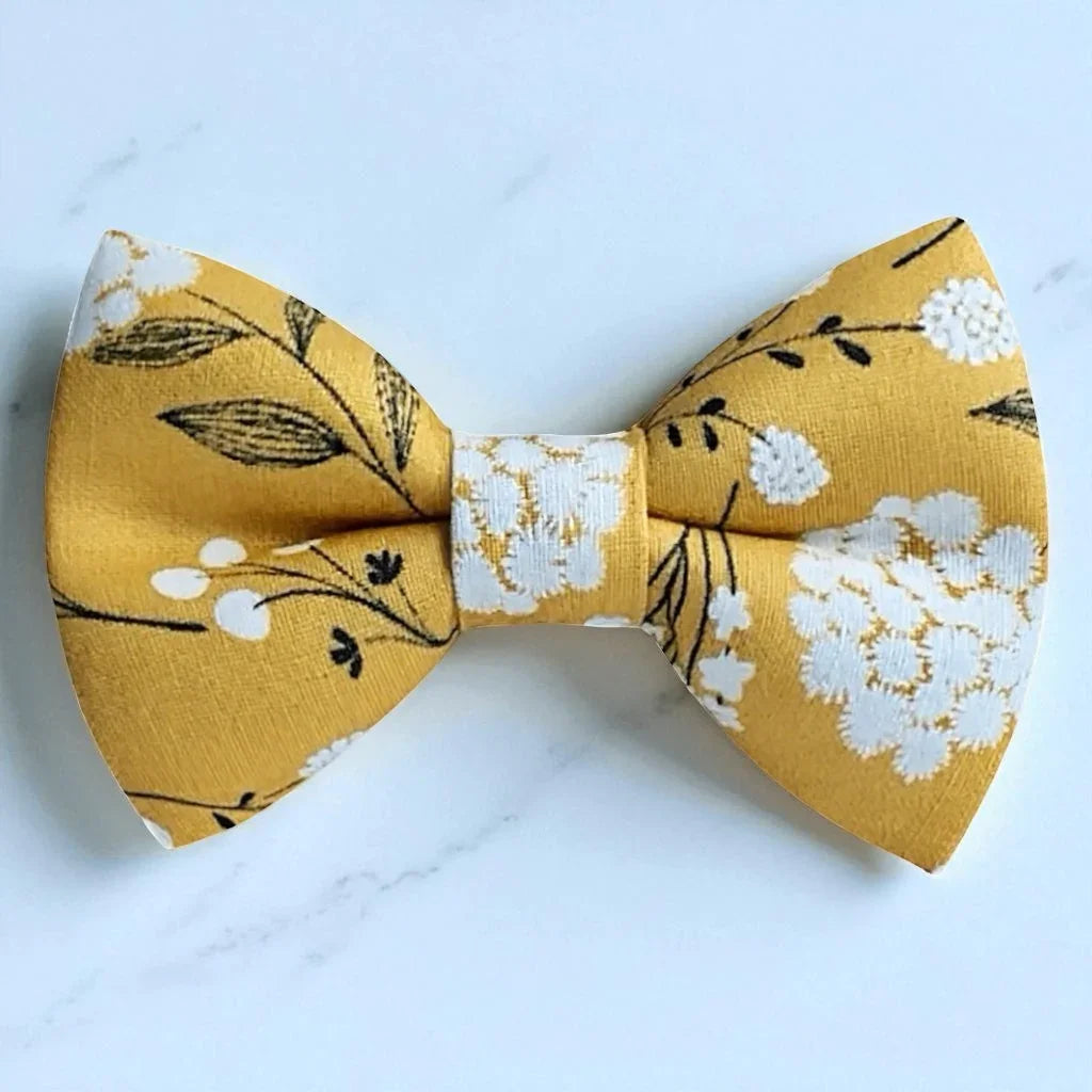 Floral bow tie in yellow for weddings, men and boys.