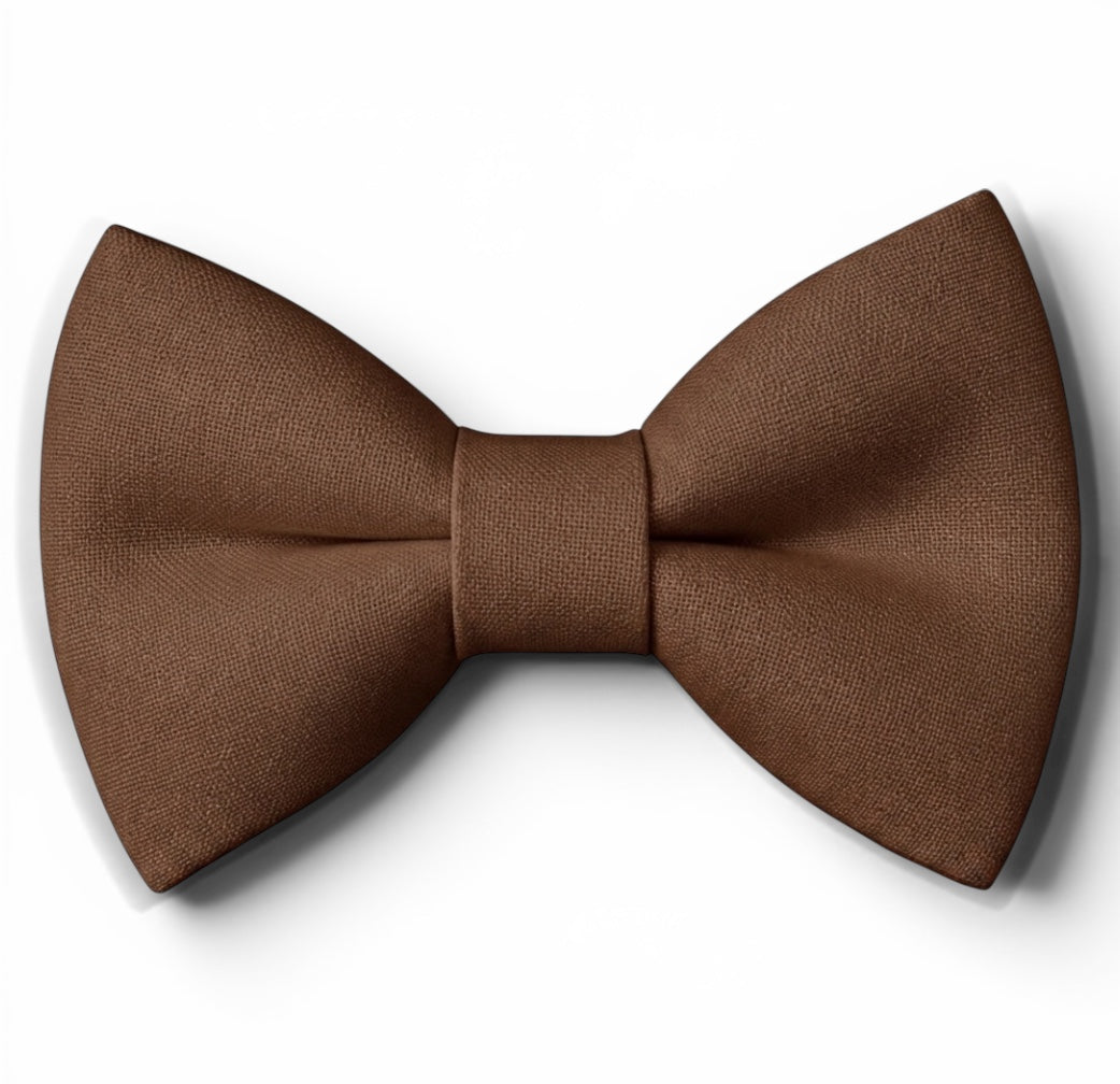 Pre-tied chocolate brown cotton bow tie for men and boys on a white background