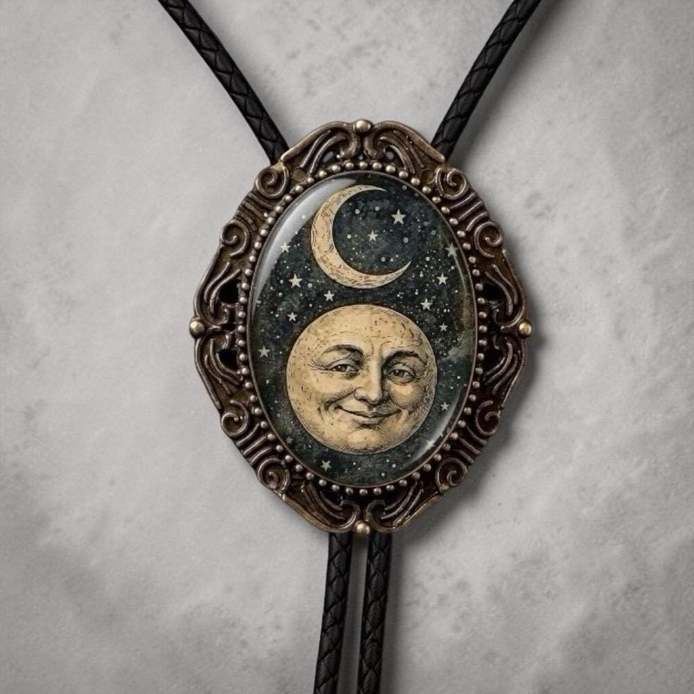 Celestial bolo tie with odd moon face.