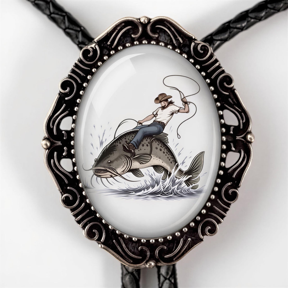 A decorative metal frame with a fish illustration on it.