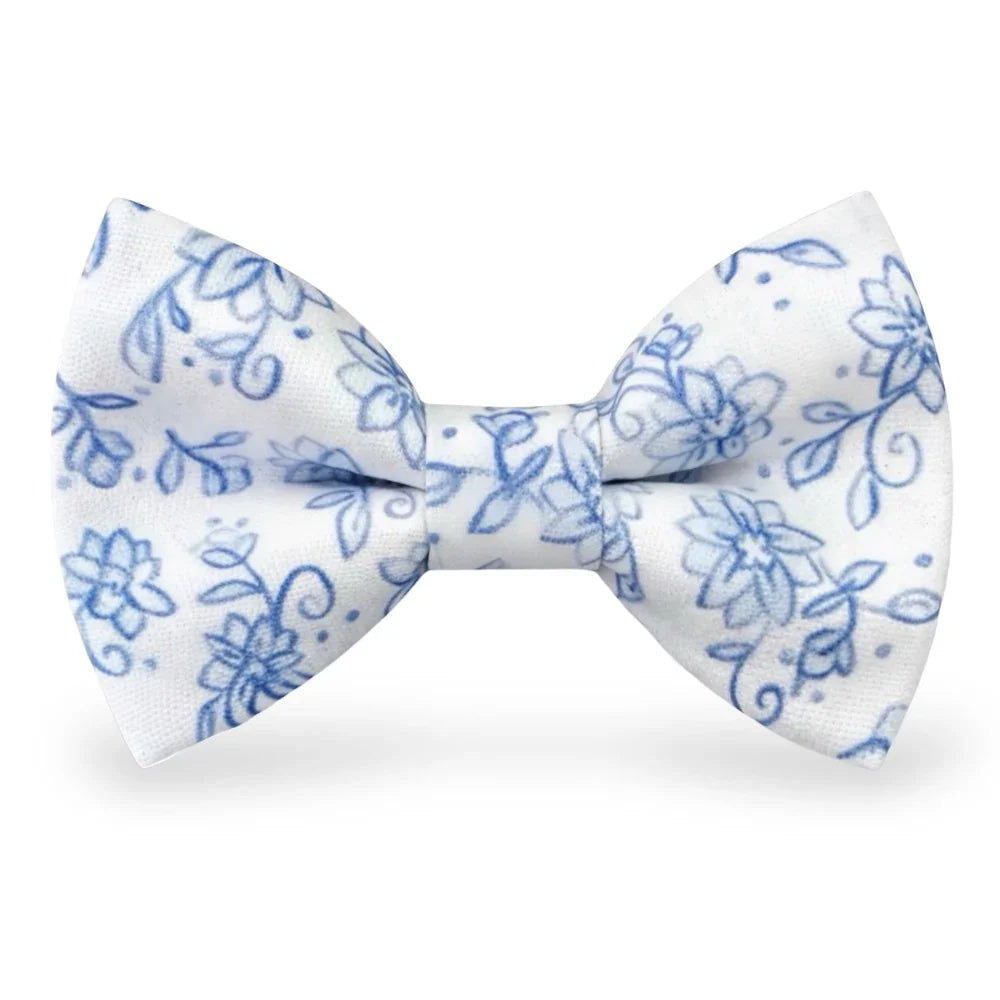 Blue and white floral bow tie for men and boys for weddings, groomsmen and groom.