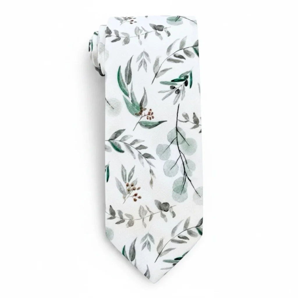 Floral tie for men in Sage green and white for weddings, grooms and groomsmen.