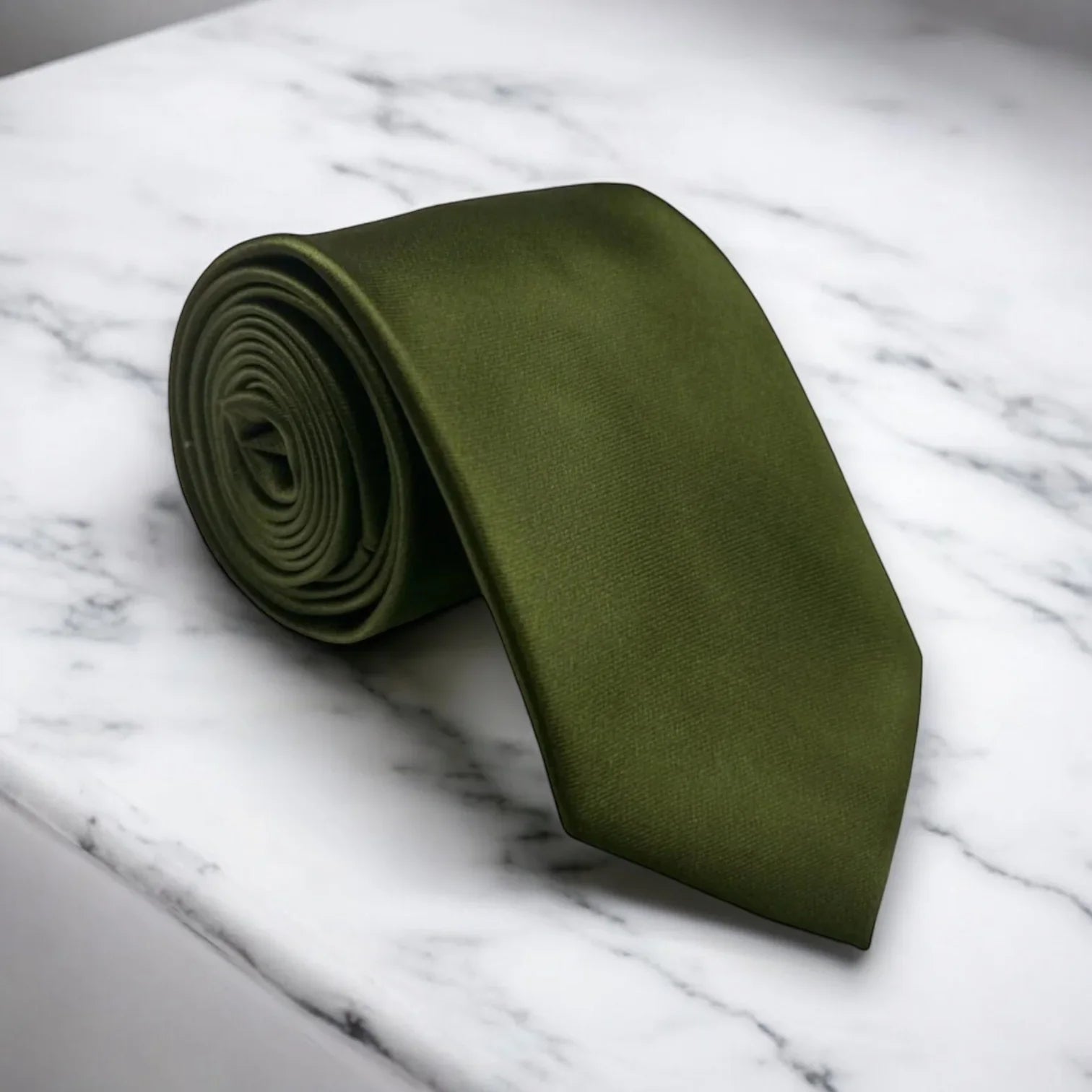 Olive Necktie- Satin Olive Men’s tie for wedding.
