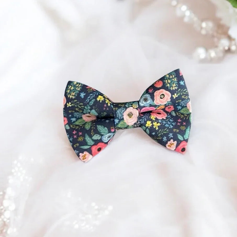 Navy floral bow tie for men, handmade for wedding, groomsmen and ring bearer.