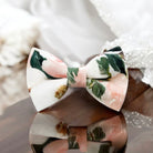 Blush and white floral bow tie