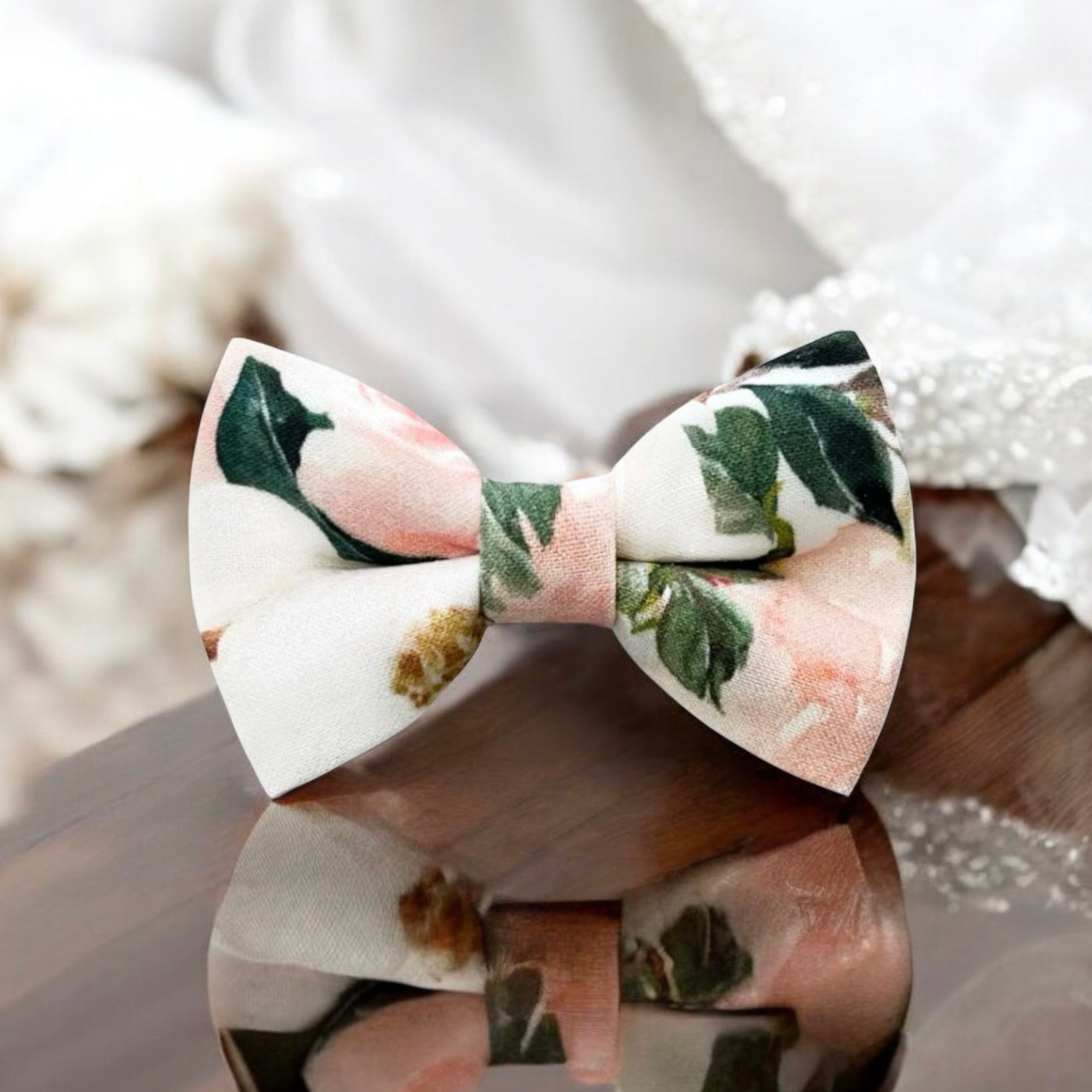 Blush and white floral bow tie