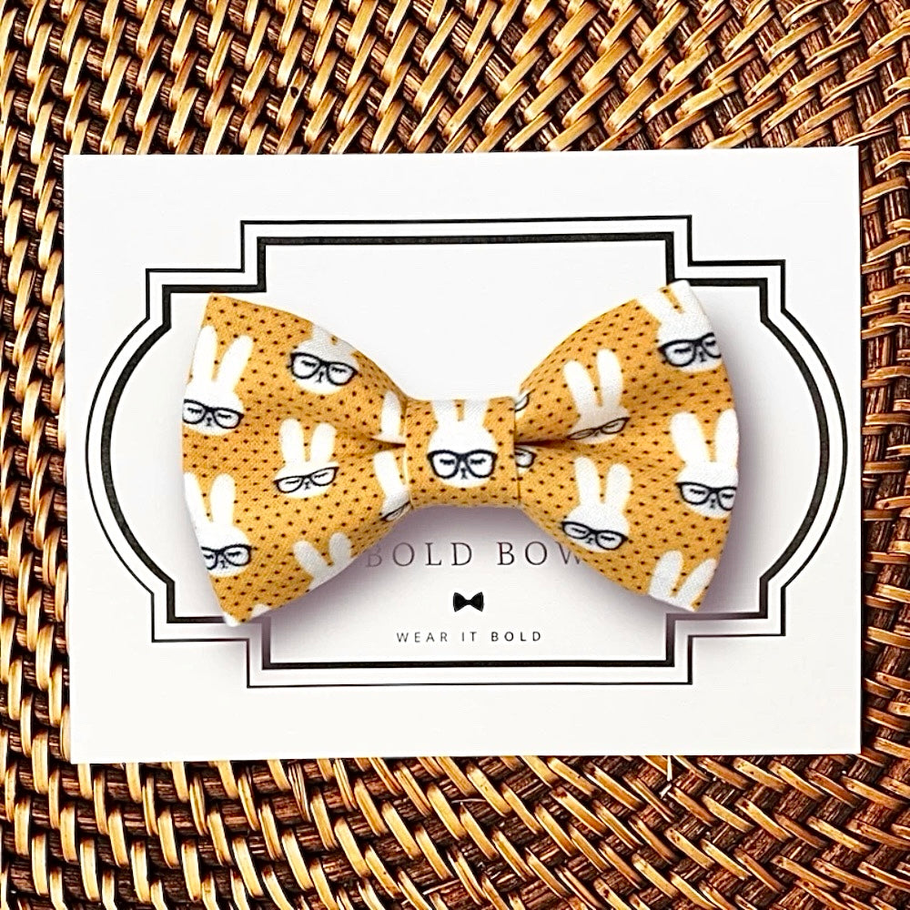 Yellow Dog Bow Tie or Cat Bow Tie- Nerdy Bunny on woven tray