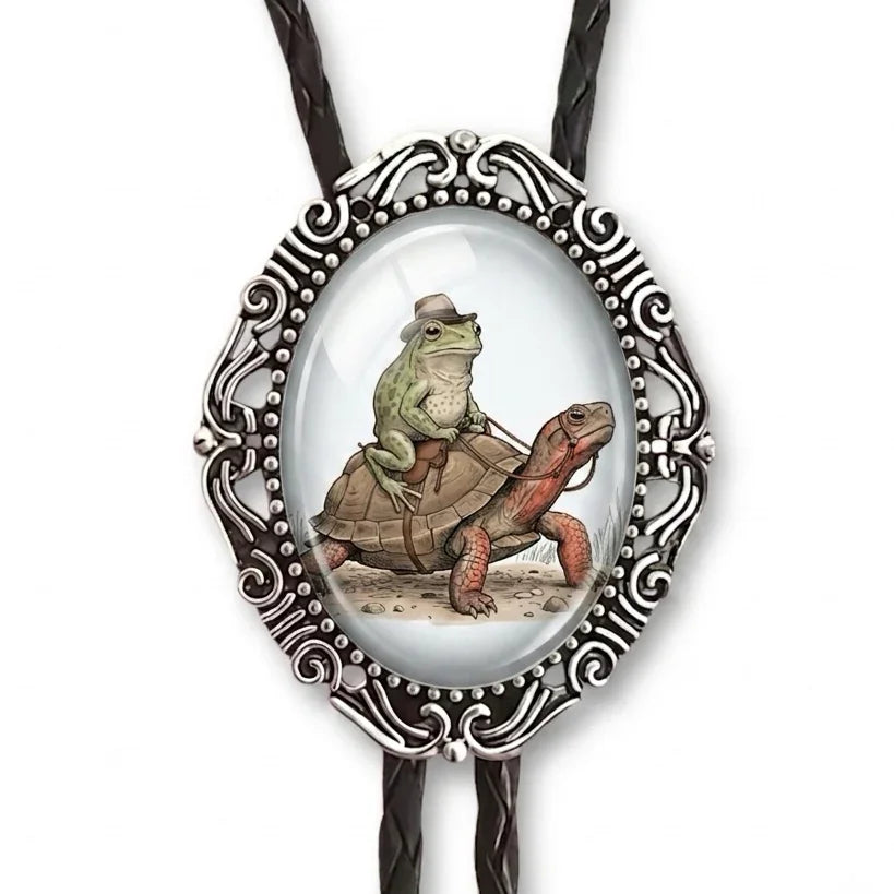 Bolo tie for men and women with frog and turtle with leather cords.