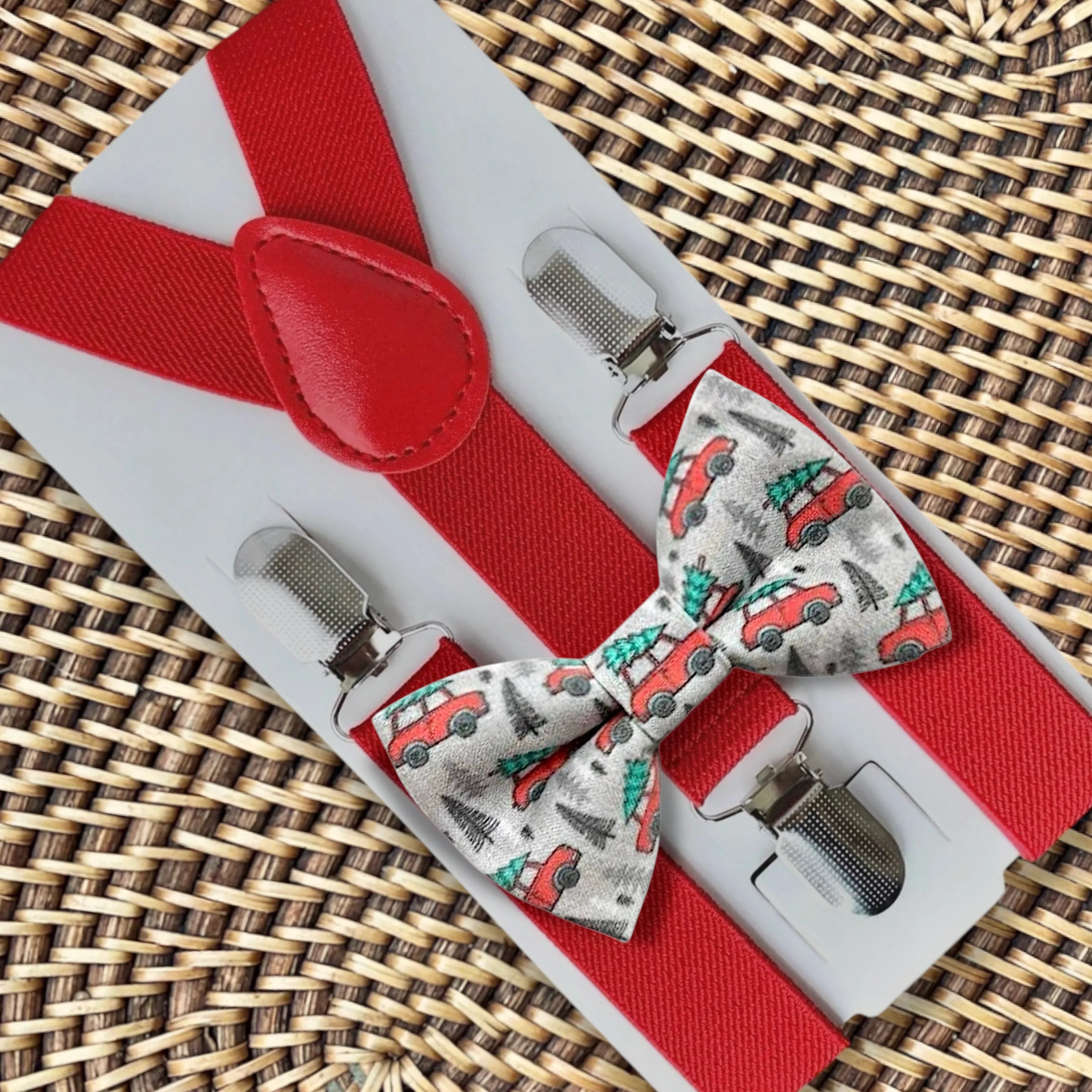 Christmas bow tie and suspenders for toddlers, boys and men for winter.