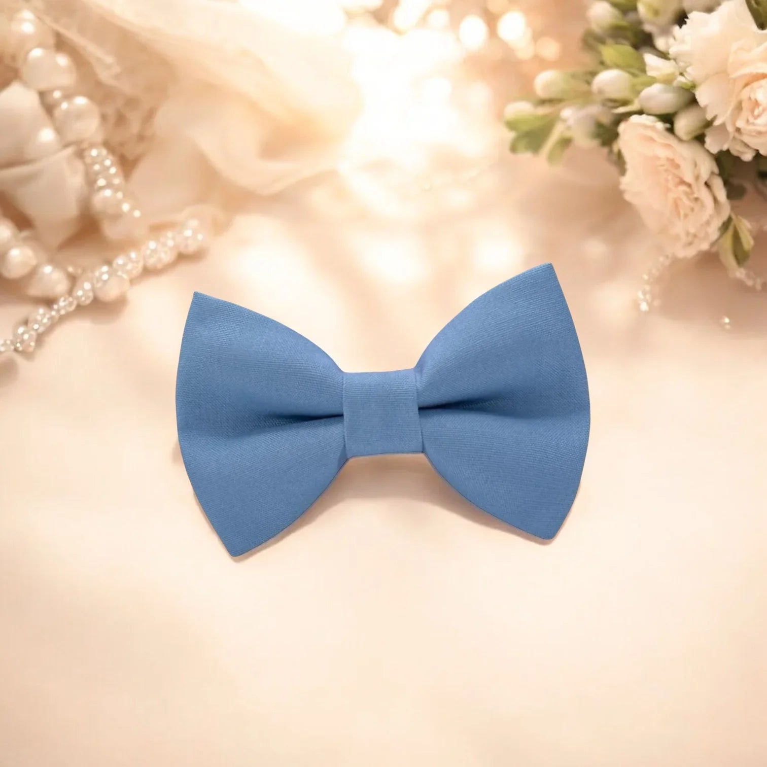 Dusty blue bow tie for men, handmade in the USA and pre-tied, for wedding, groomsmen and ring bearer.