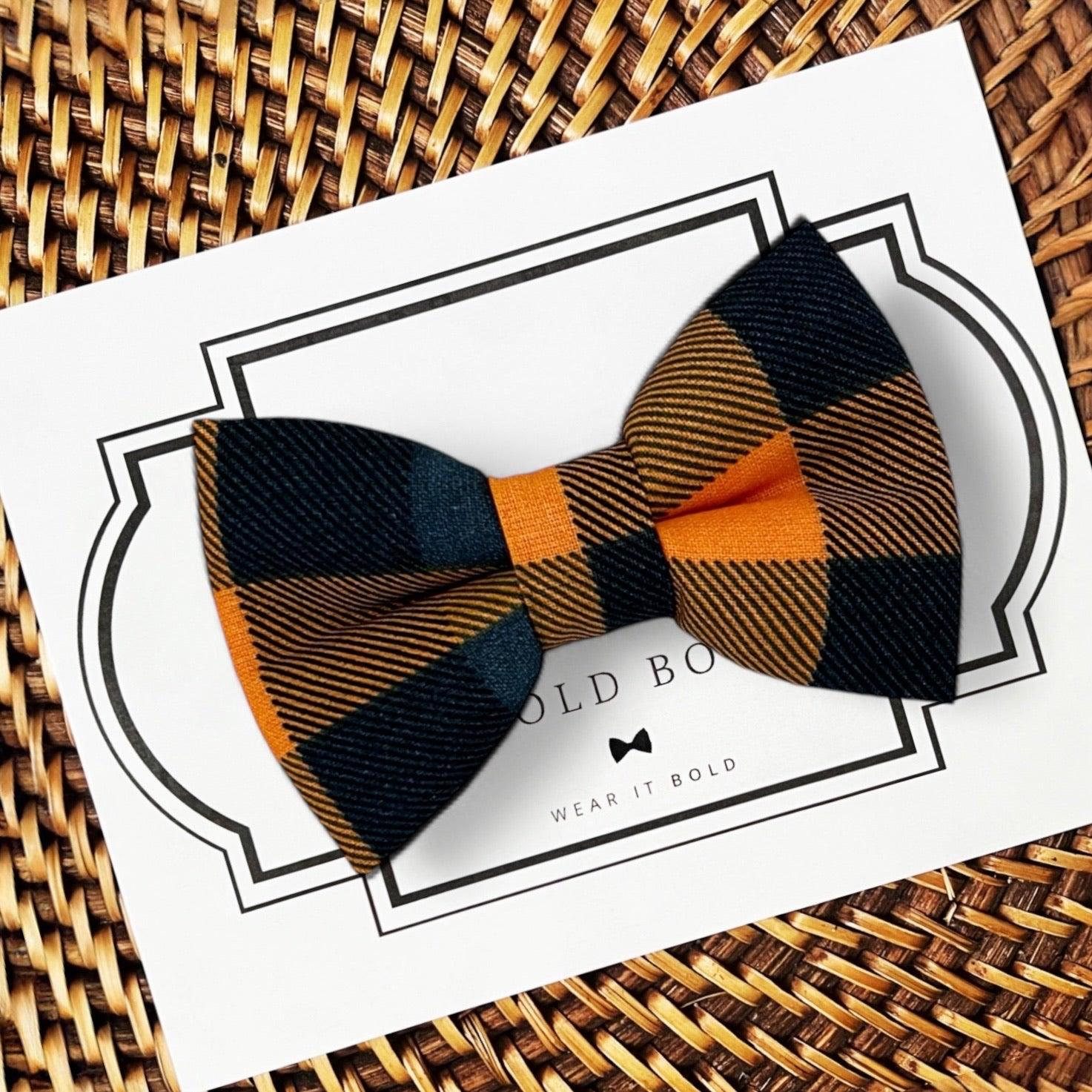 Halloween Orange Black Plaid Pet Bow Tie for Dog and Cat Collar