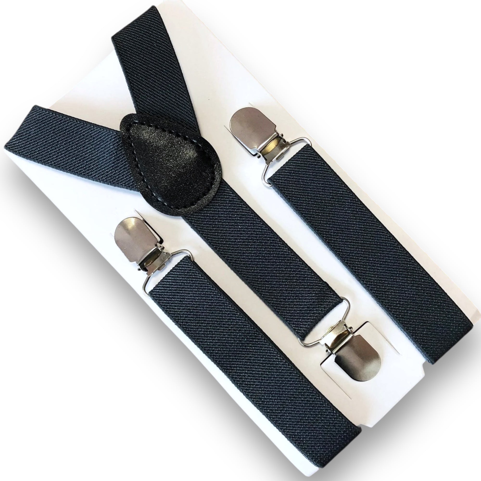 Dark Gray suspenders with silver clips for groomsmen, wedding party, wedding and ring bearers on a white background