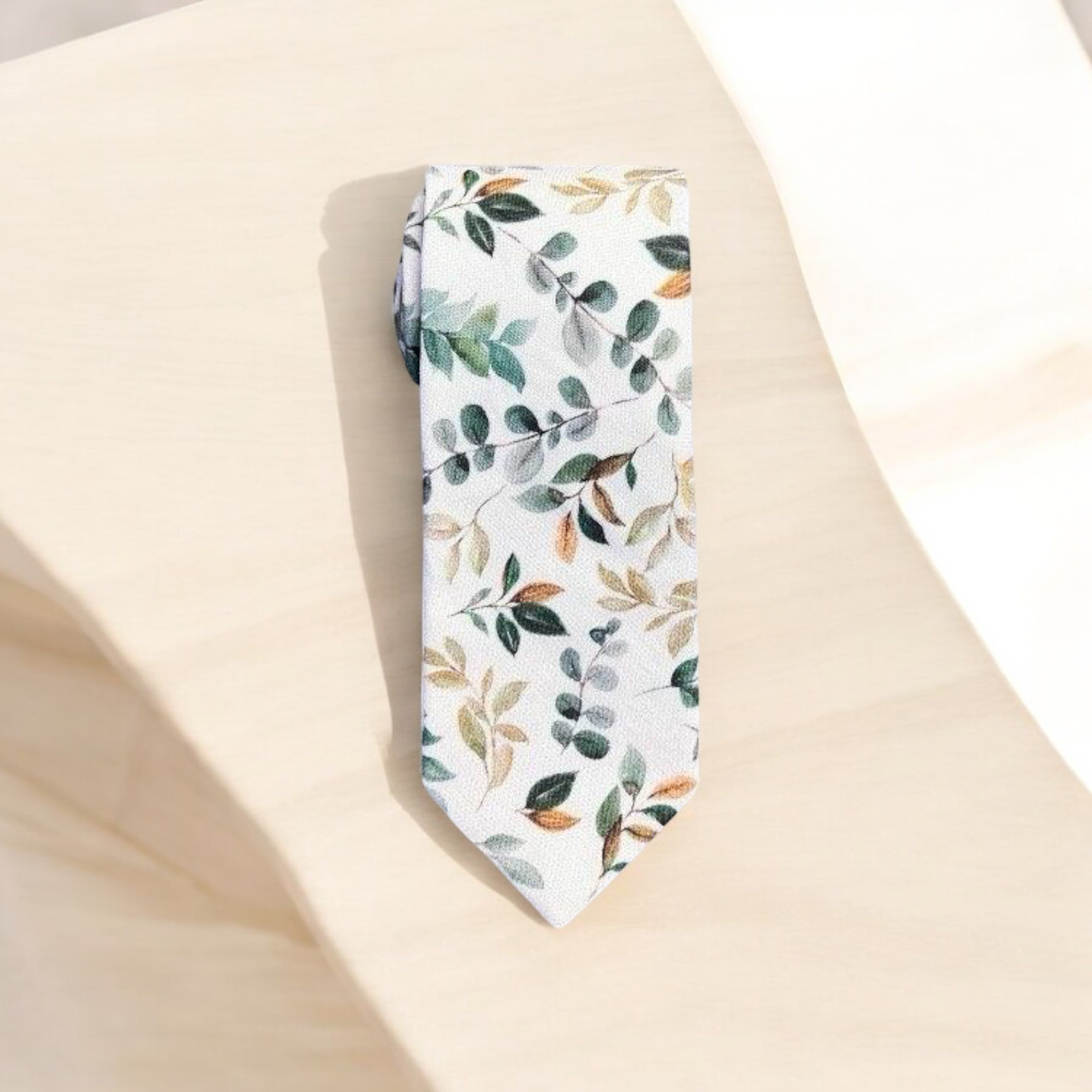 Sage green and gold floral men’s tie for wedding.