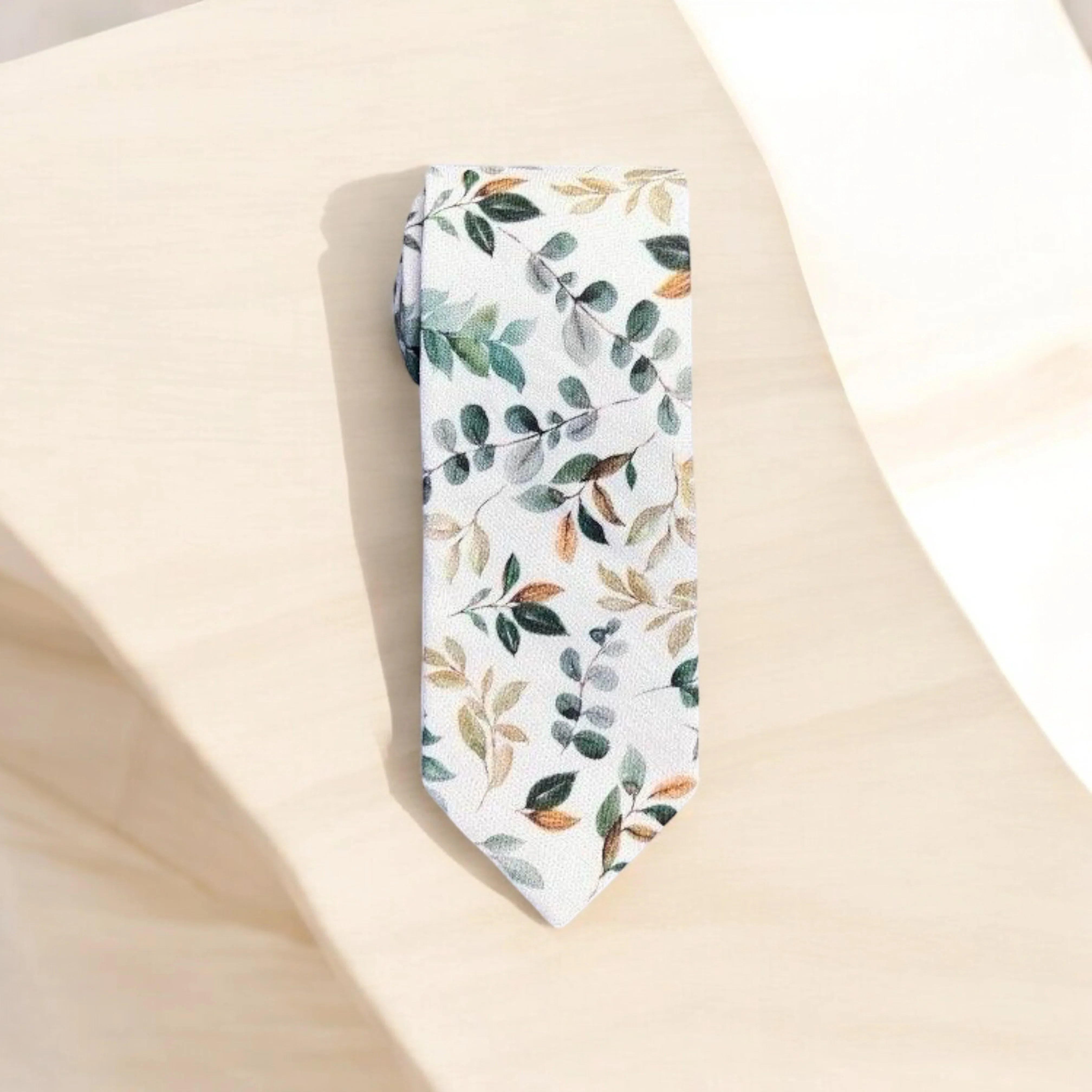 Sage green and gold floral men’s tie for wedding.