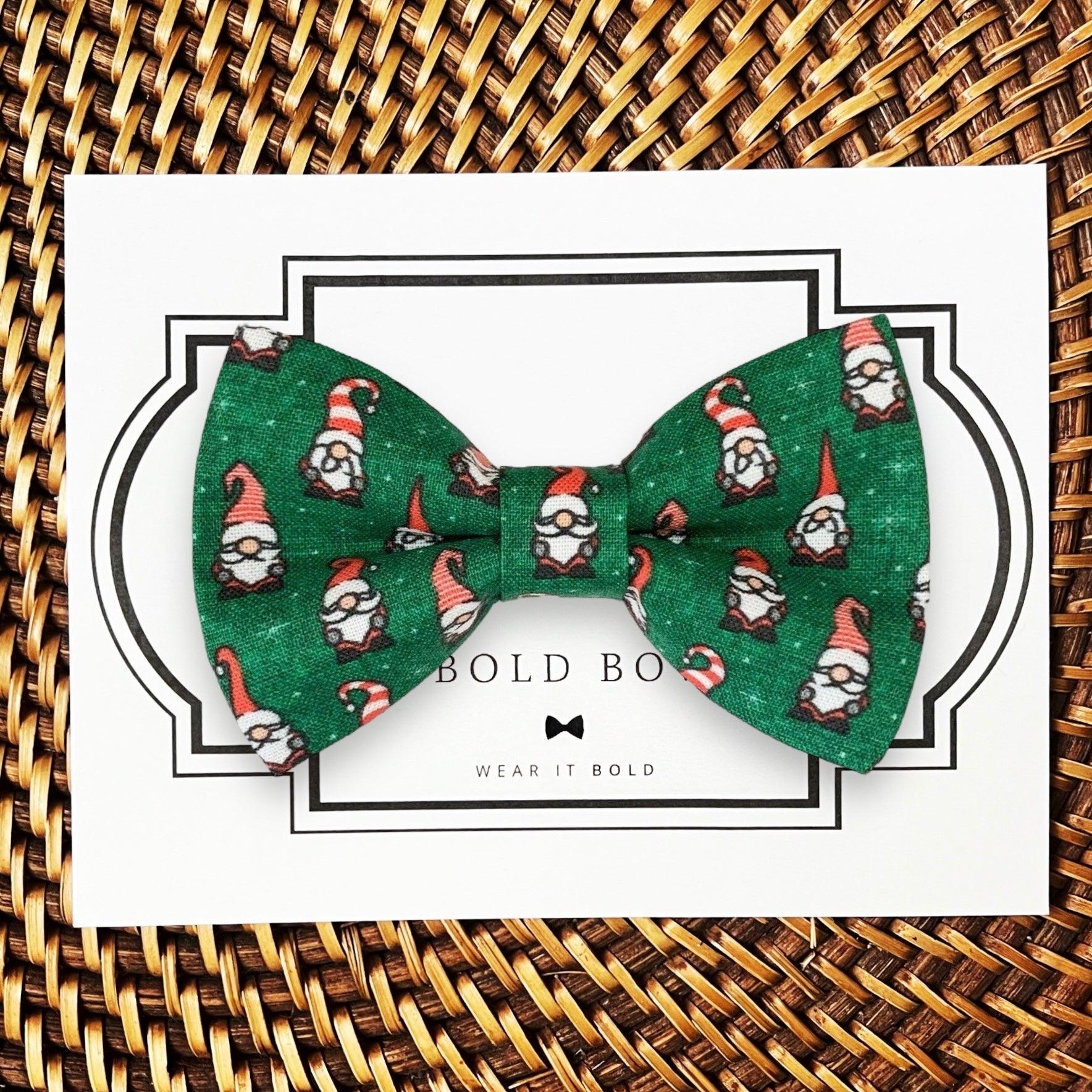 Christmas dog bow tie with gnomes pet collar accessory- slip on over the collar.