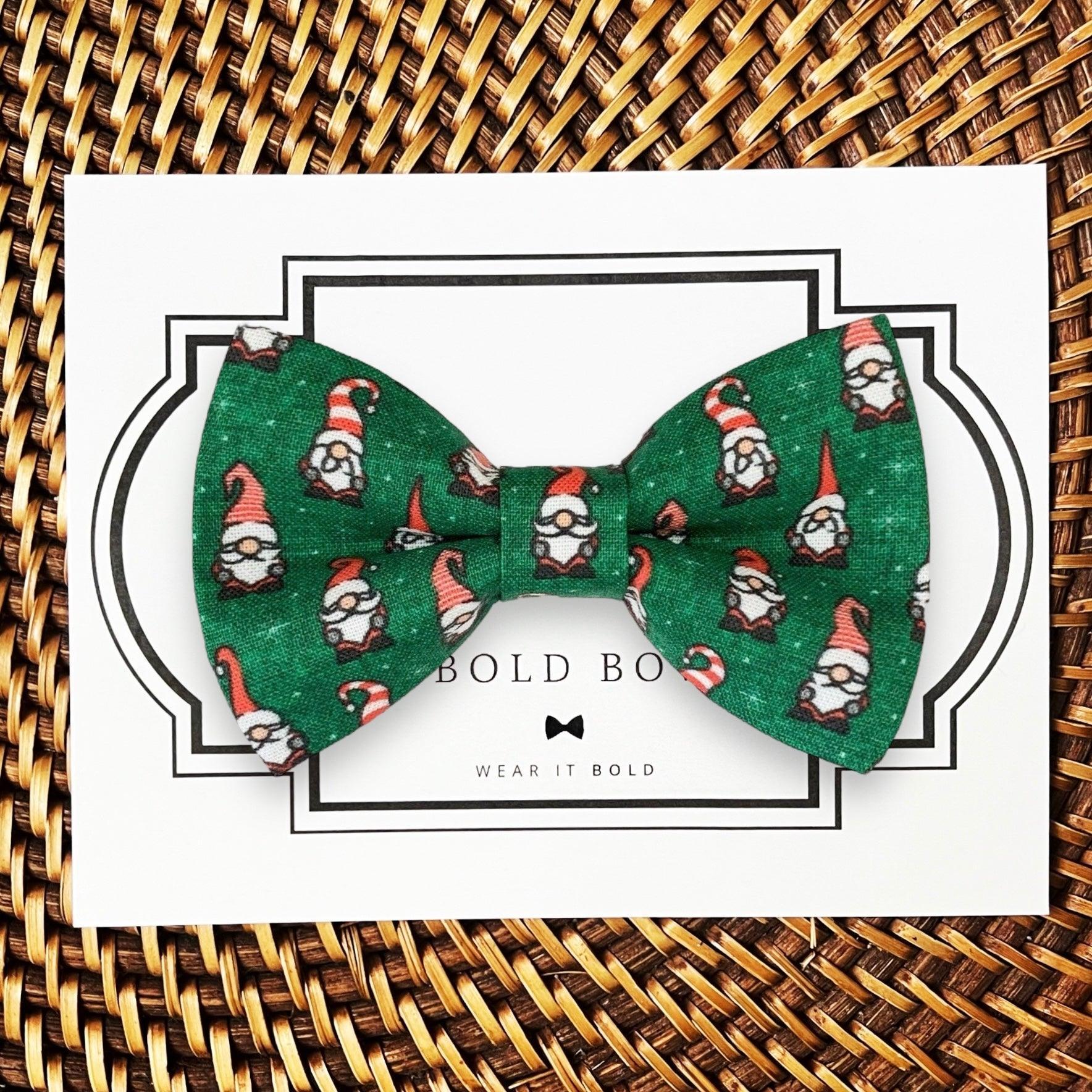 Christmas dog bow tie with gnomes pet collar accessory- slip on over the collar.