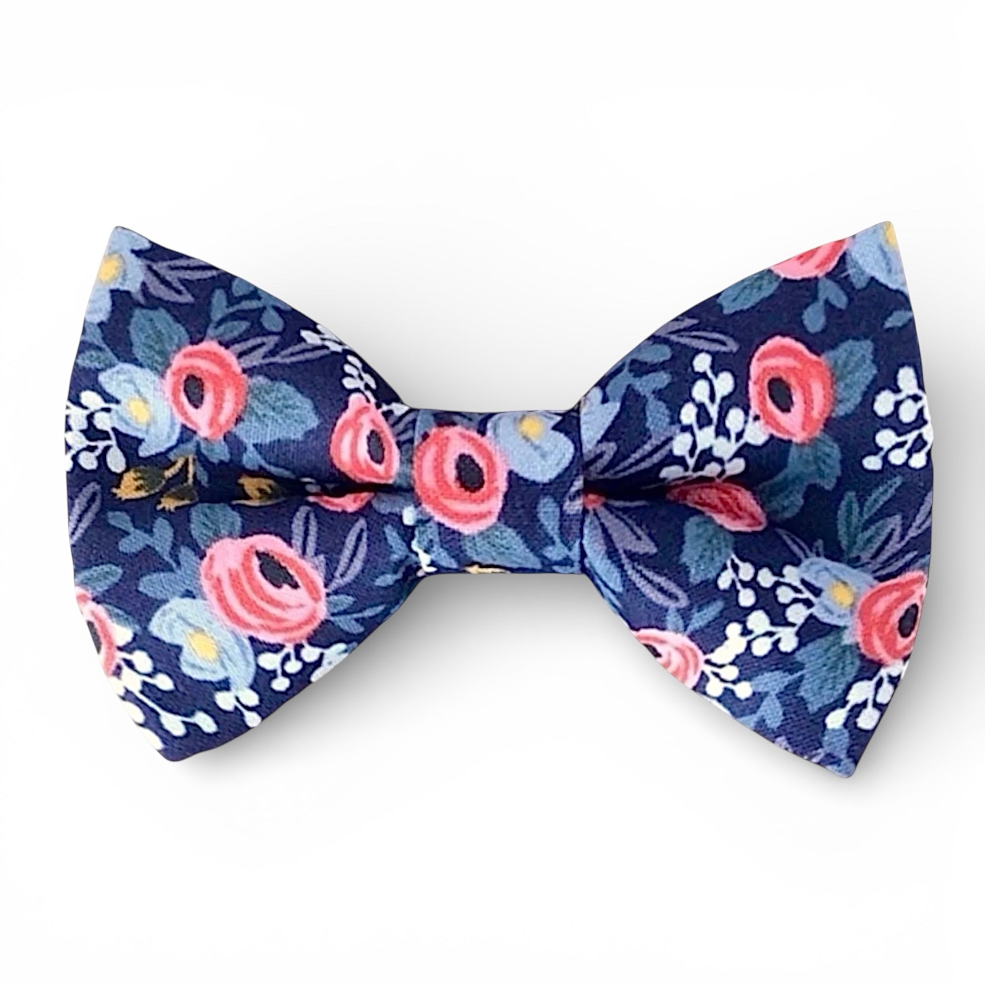 Navy floral bow tie for a wedding or groomsmen or ring bearer bow tie on a white background