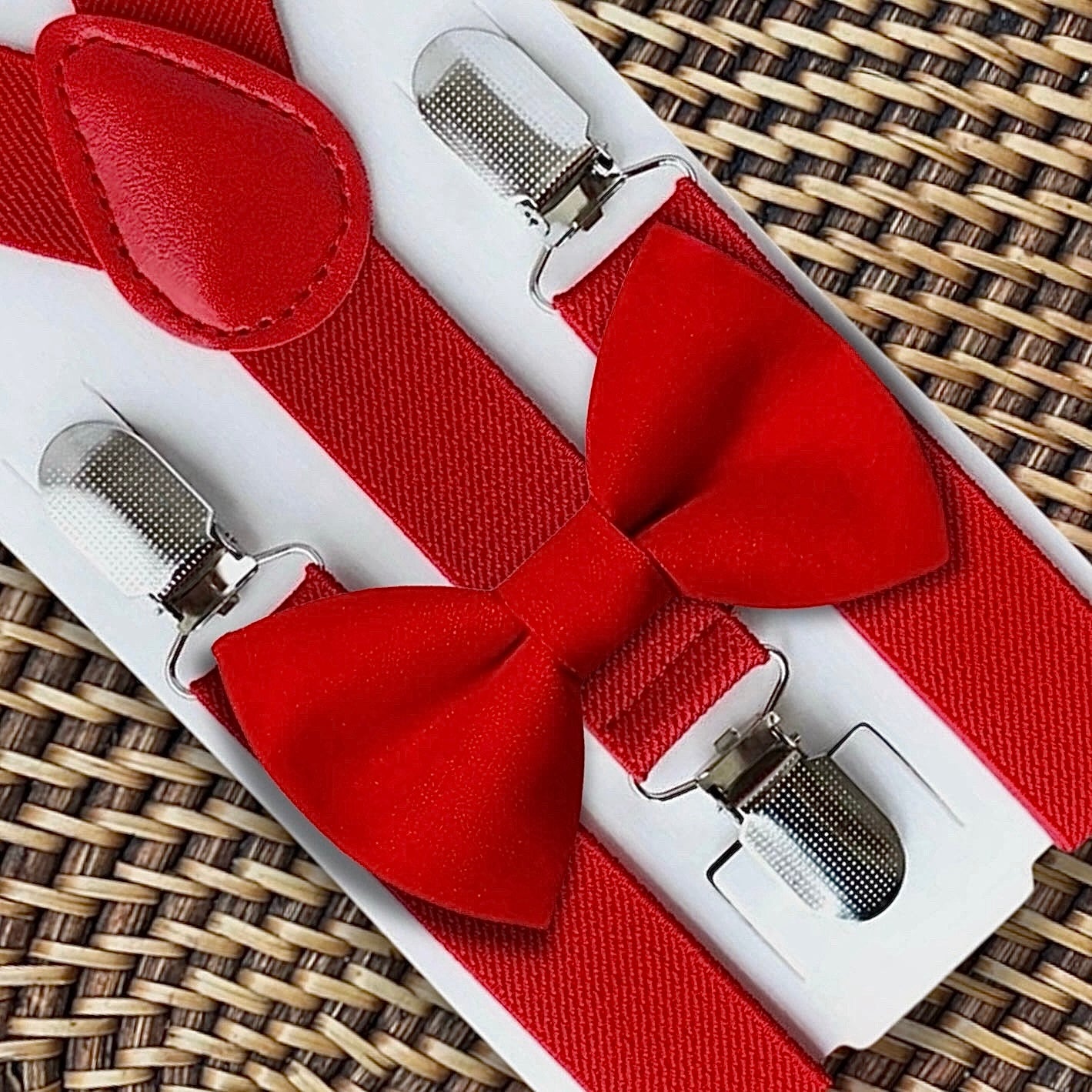 Red Bow Tie & Red Suspenders Set for. Christmas or Valentines Day