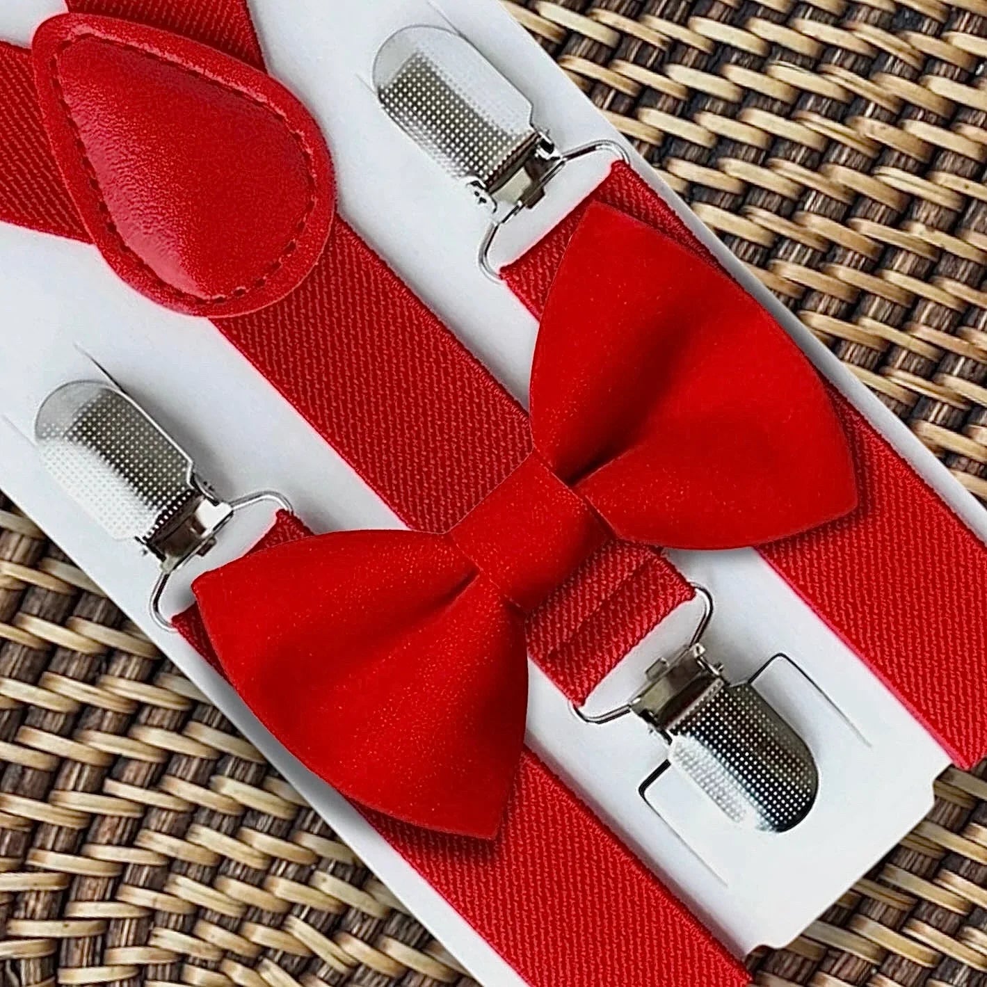 Red Bow Tie & Red Suspenders Set for. Christmas or Valentines Day