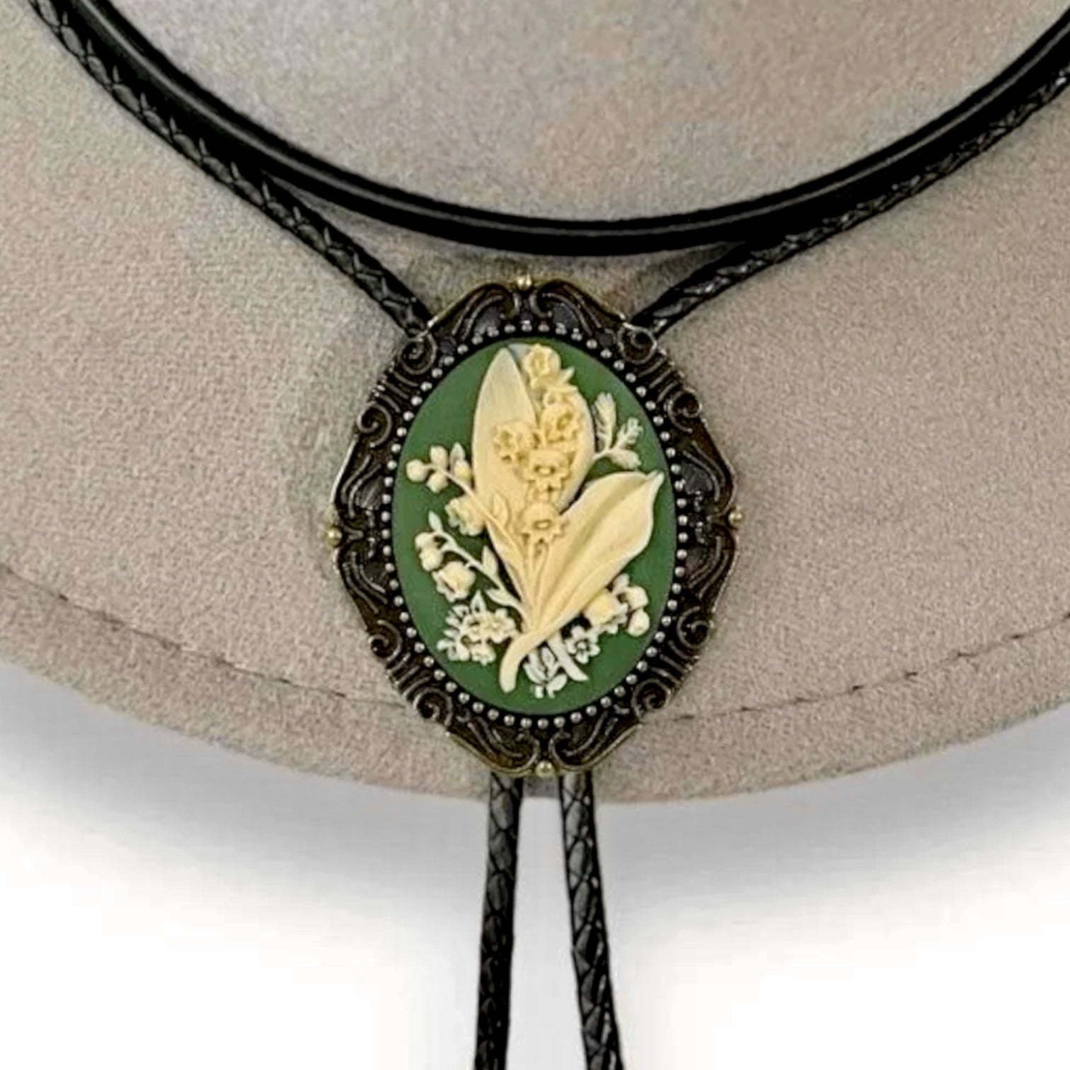 Lily of the Valley green Bolo tie with black cord