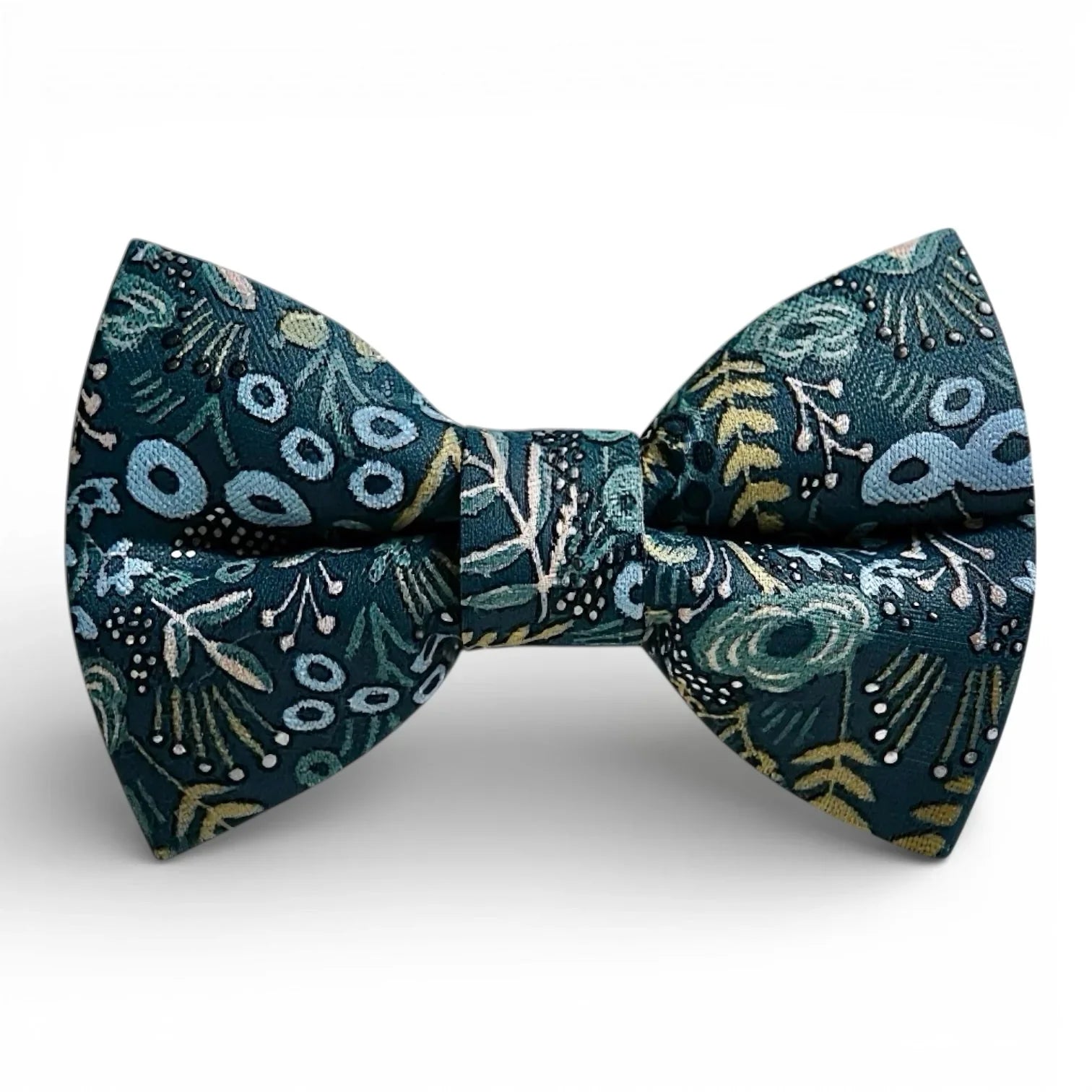 Navy Blue floral bow tie for men on a white background