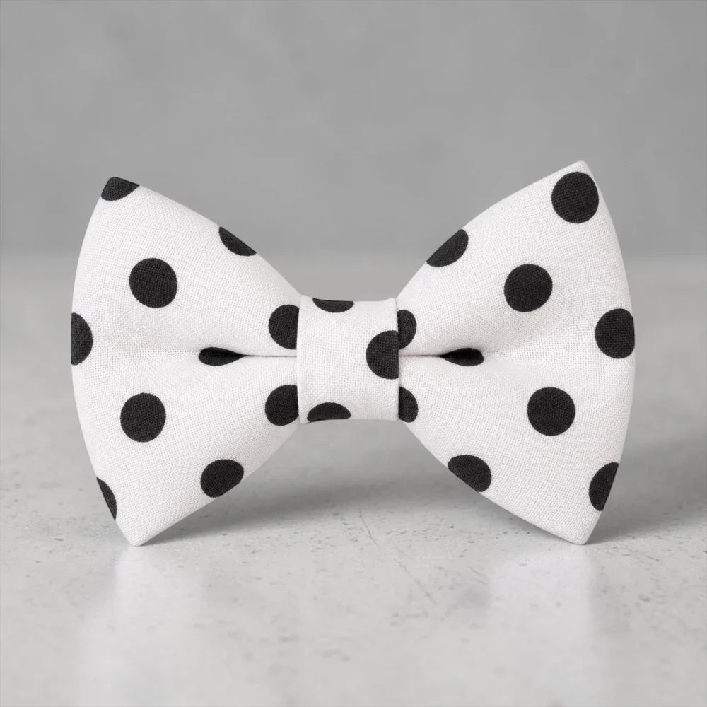 Black and white polkadot bow tie for men boys and toddlers.