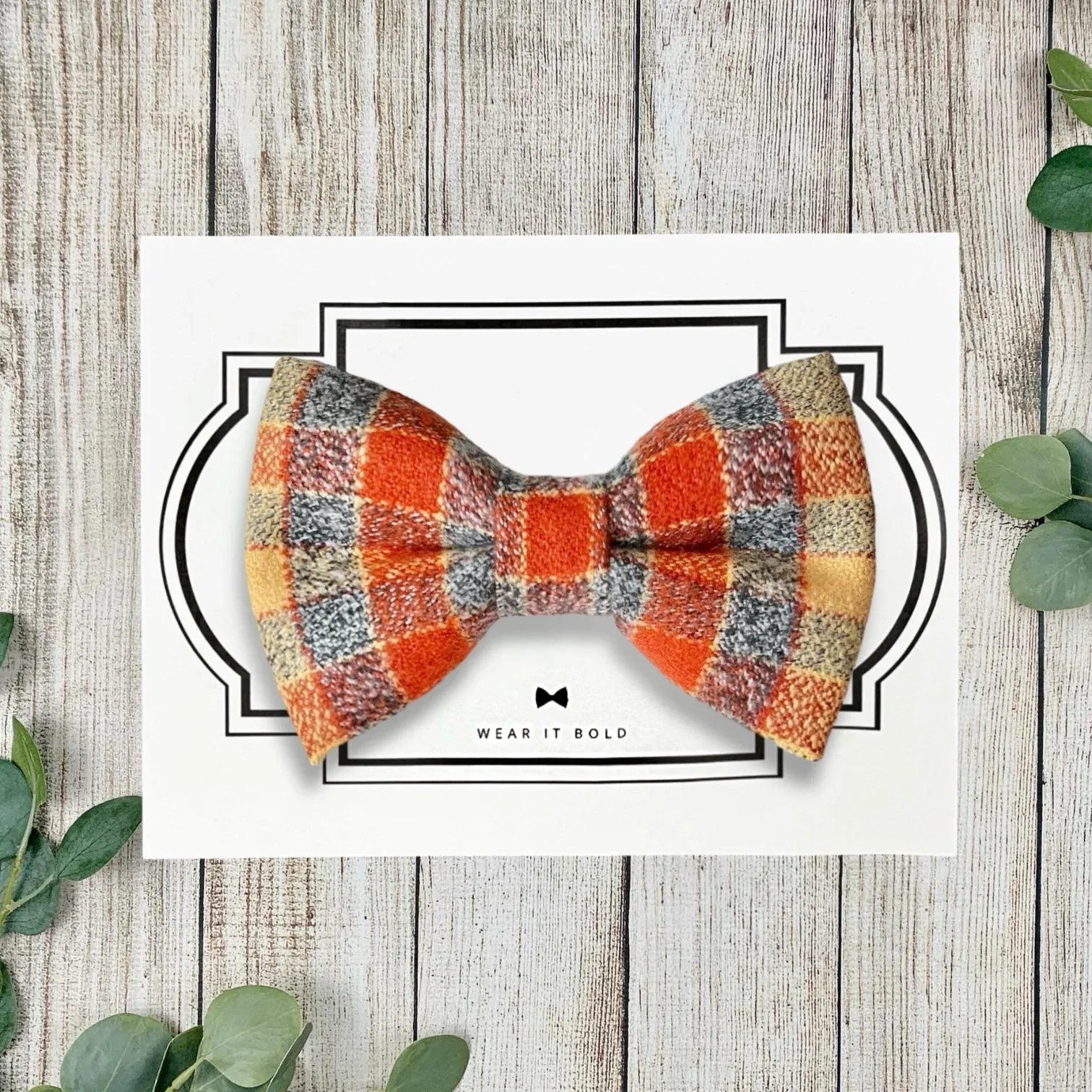 Plaid dog bow tie in orange for fall photos