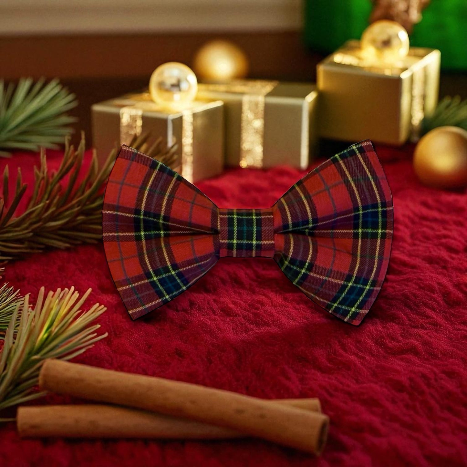 Red Plaid Christmas Bow Tie- Holiday Tartan