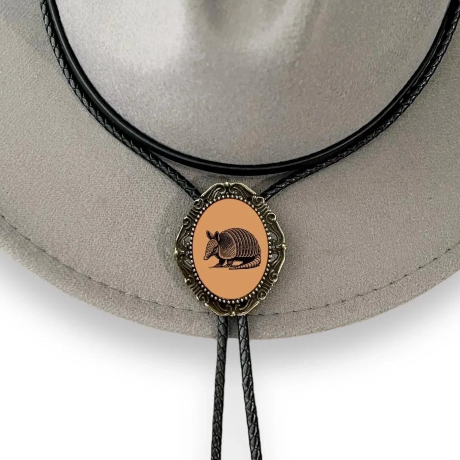 Orange Armadillo Bolo tie for men groomsmen and wedding.