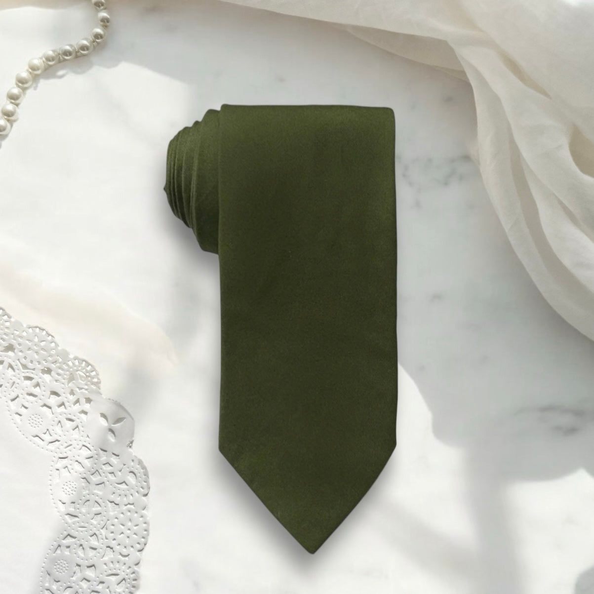 Olive green men’s tie for wedding.