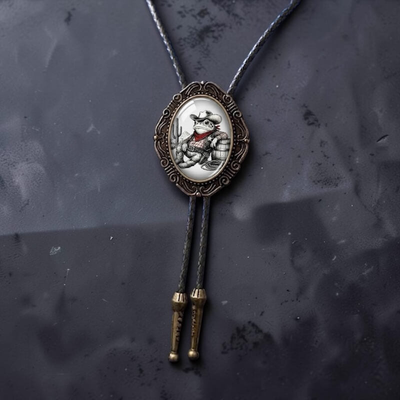 Western Bolo Tie with Cowboy Toad featuring Leather Cord The Bold Bow Tie