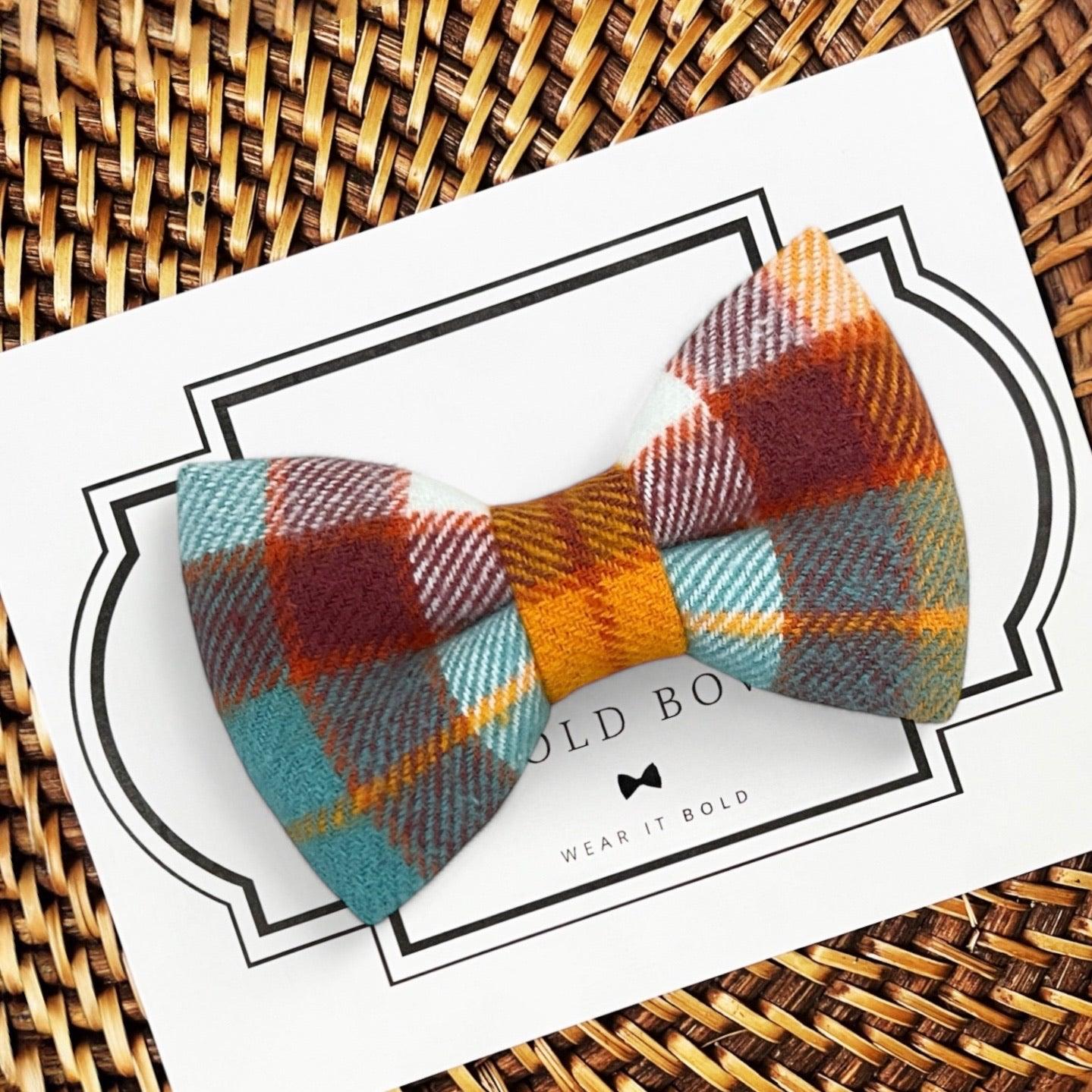 Orange and Blue plaid Dog Bow Tie for Dog and Cat Collar