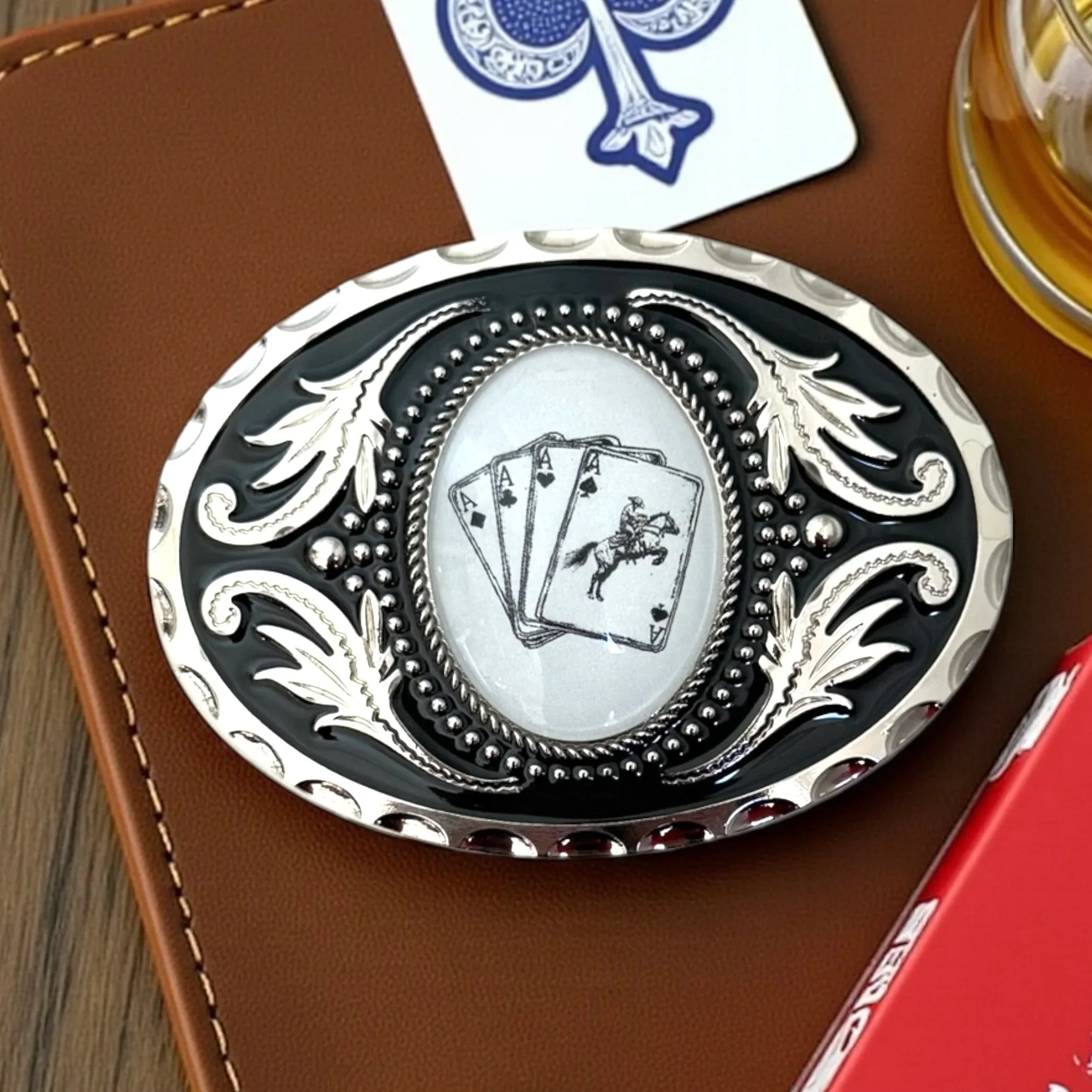 Belt buckle with playing cards