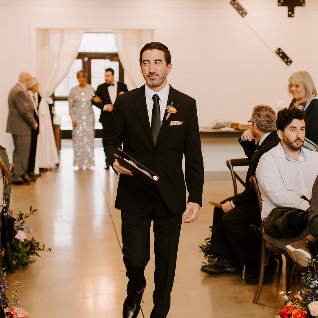 Black Men’s Tie for Wedding being worn by a wedding guest.