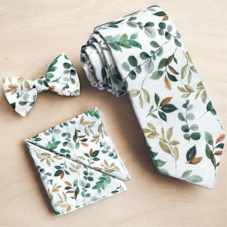 Sage & Gold Floral Tie Set- Sage & Gold Greenery for wedding