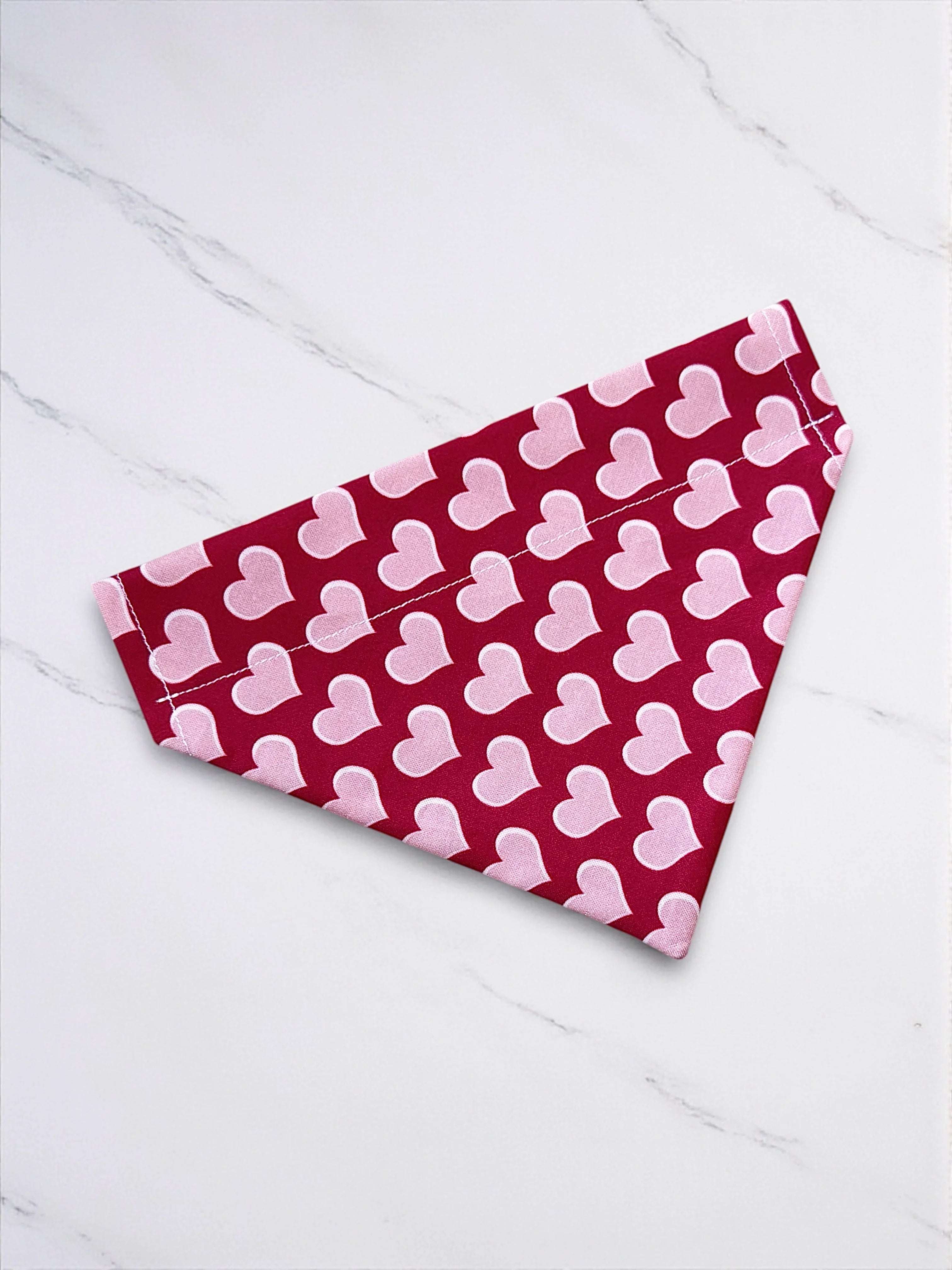Valentine's Day dog bandana with hearts.