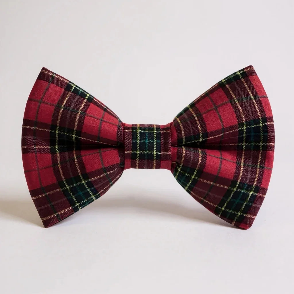Red plaid bow tie for men boys and toddlers.