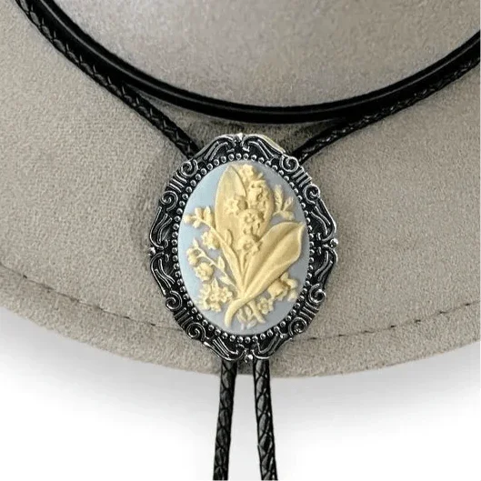 Ivory Lilly of the Valley Bolo tie for men groomsmen and wedding.