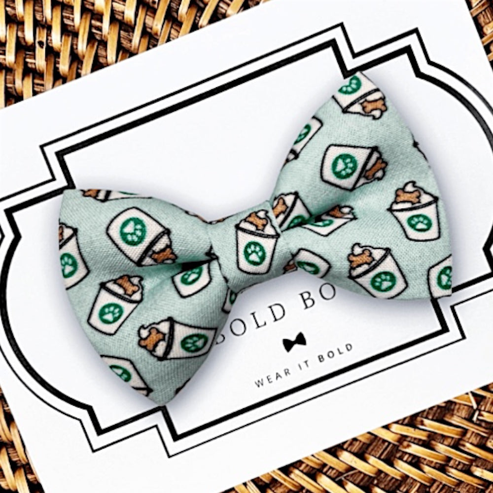 Coffee green dog bow tie